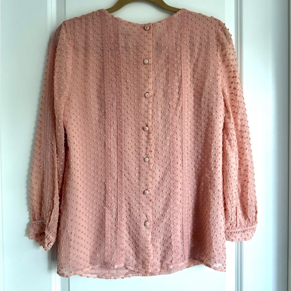 J.Crew Swiss Dot Silk Cotton Sheer Lace Long Sleeve Blouse Top Pink Peach Size 2 - Picture 3 of 6